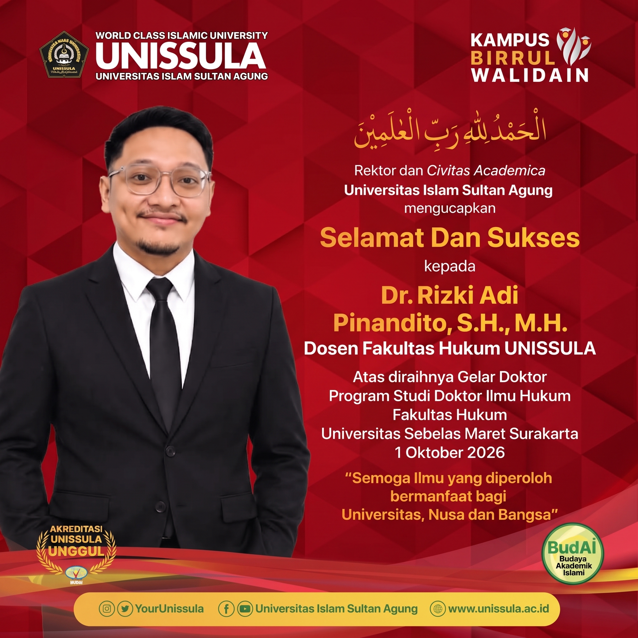 Rizki Adi Pinandito, S.H., M.H. Officially Earns Doctorate in Law from UNIVERSITAS SEBELAS MARER SURAKARTA